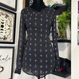 Mossimo Supply Co. Black Blouse with Colorful Pattern